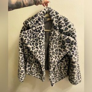 Gray and purple leopard print, fuzzy jacket size medium